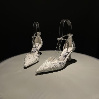 Jimmy Choo Classic Diamond Chain Pointed Crystal High Heel Sandals - Image 5
