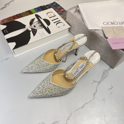 Jimmy Choo Classic Diamond Chain Pointed Crystal High Heel Sandals - Image 5