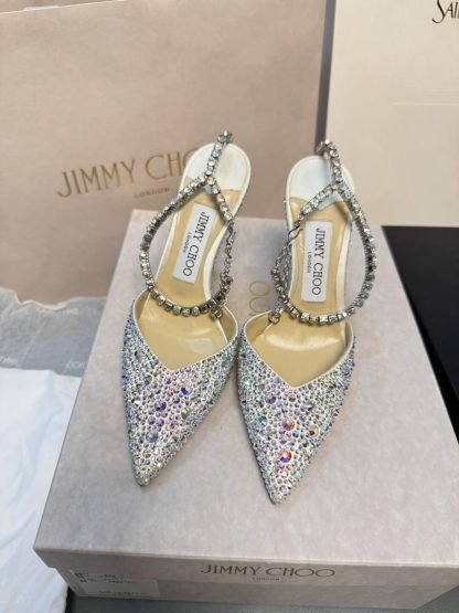 Jimmy Choo Classic Diamond Chain Pointed Crystal High Heel Sandals - Image 5