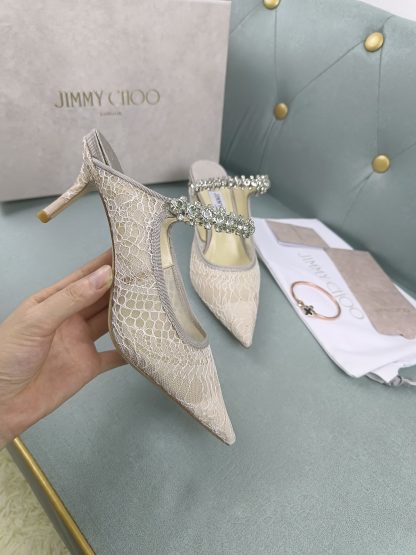 Jimmy Choo Off-White Mesh Sandals High Heels - Image 5