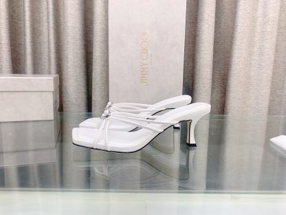 Jimmy Choo fashionable minimalist heart-shaped crystal diamond strap high heels - Image 5