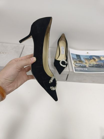 Jimmy Choo Fashion C-shaped Crystal Buckle High Heels - Image 5