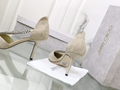 Jimmy Choo black suede high heels with diamond chain decoration - Image 5
