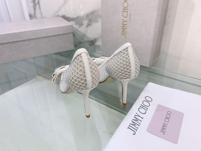 Jimmy Choo mesh rhinestone explosion bow high heels - Image 5