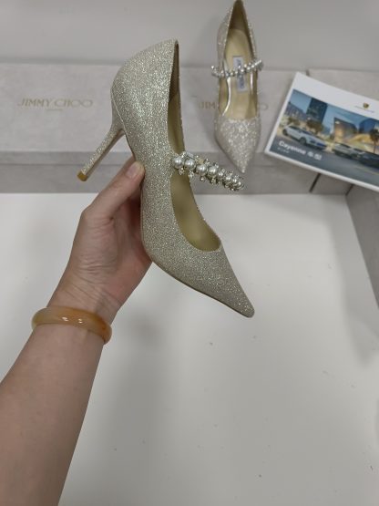 Jimmy Choo delicate high heels with fine sparkling pearls - Image 4