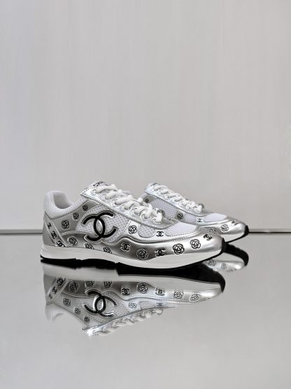 Chanel Unisex Silver Diamond Breathable Mesh Casual Shoes - Image 5