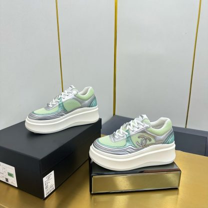 Chanel Green and Silver Casual Versatile Sneakers - Image 5