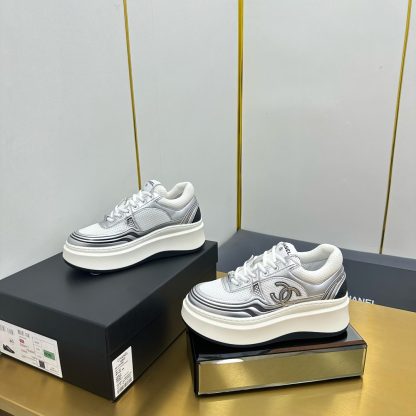 Chanel white and silver casual versatile sneakers - Image 5