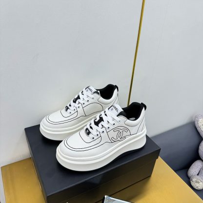 Chanel beige with black lining casual versatile sneakers - Image 5