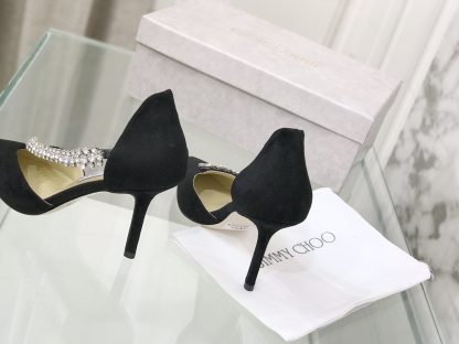 Jimmy Choo black suede leather pumps with rhinestone chain - Image 5