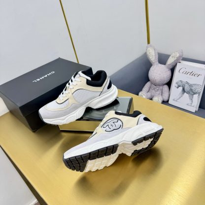 Chanel men's and women's couple's white with beige classic breathable casual dad shoes - Image 5