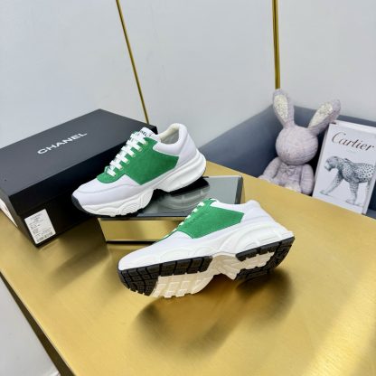 Chanel men's and women's couple's white mix and match green classic sports casual dad shoes - Image 5