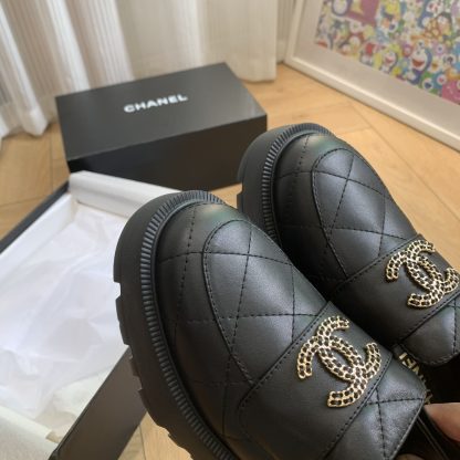 Chanel autumn and winter small round head slim retro style black matte loafers - Image 5