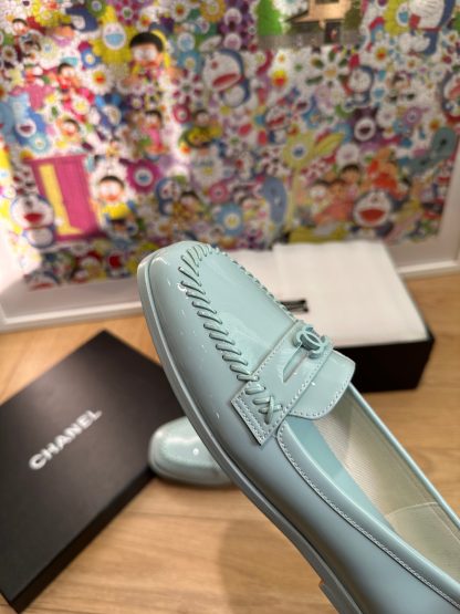 Chanel autumn and winter four seasons retro style small round head blue loafers - Image 5