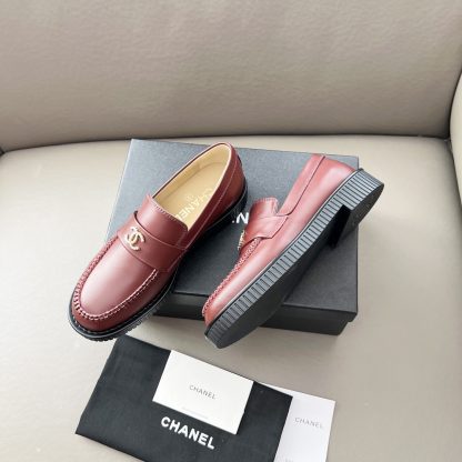 Chanel Early Spring Dance Shoes Series Red Small Round Head Retro Loafers - Image 5