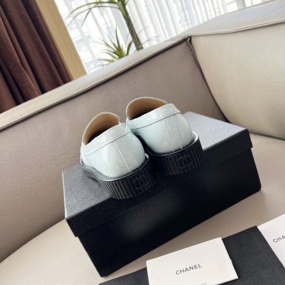 Chanel Early Spring Dance Shoes Series Blue Small Round Head Retro Loafers - Image 5