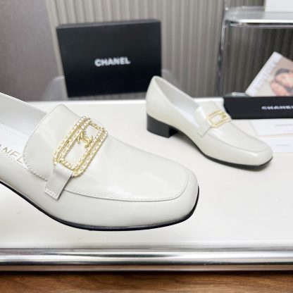 Chanel Early Spring Dance Shoes Series Small Round Toe White Loafers Heel Height 4cm - Image 4