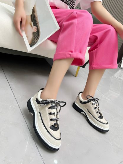 Chanel's new early spring casual thick-soled apricot classic embroidery style casual sports shoes - Image 4