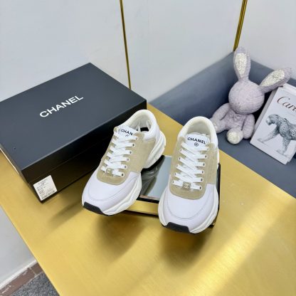 Chanel men's and women's couple's white with beige classic sports casual dad shoes - Image 5