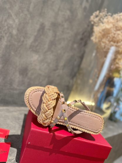 VALENTINO Studded hemp rope wedge sandals - Image 5