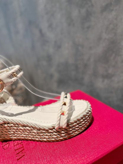 VALENTINO Studded hemp rope wedge sandals - Image 5
