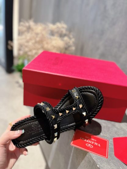 VALENTINO Studded hemp rope wedge sandals - Image 5