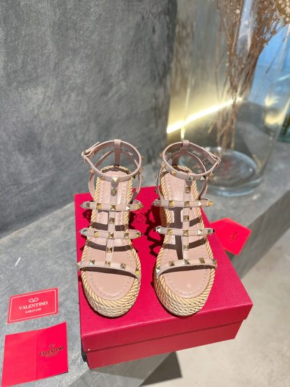 VALENTINO Studded hemp rope wedge sandals - Image 5