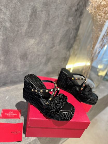 VALENTINO Studded Rope Woven Wedge Sandals - Image 5