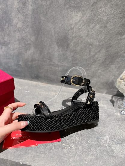 VALENTINO Studded Rope Woven Wedge Sandals - Image 5