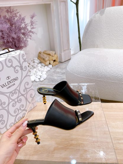 VALENTINO square toe rivet elegant sandals high heels - Image 4