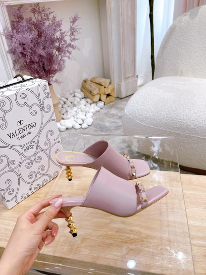 VALENTINO square toe rivet elegant sandals high heels - Image 4