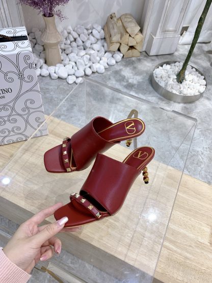 VALENTINO square toe rivet elegant sandals high heels - Image 4