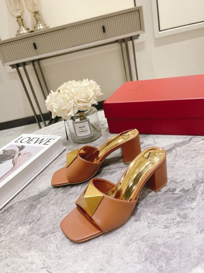 VALENTINO Gold Large Rivet High-end Sandals High Heels - Image 5