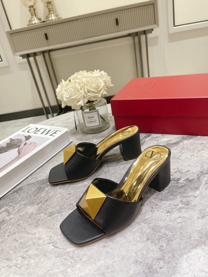 VALENTINO Gold Large Rivet High-end Sandals High Heels - Image 5