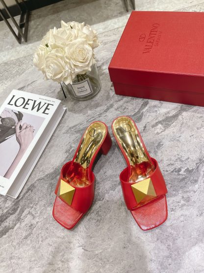 VALENTINO Gold Large Rivet High-end Sandals High Heels - Image 5