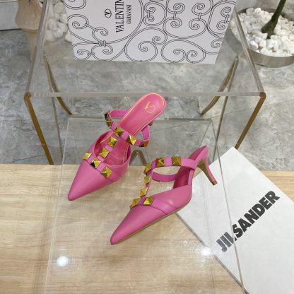 VALENTINO Gold Large Rivet Fashion High-end Sandals High Heels - Image 5
