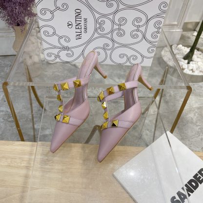 VALENTINO Gold Large Rivet Fashion High-end Sandals High Heels - Image 5