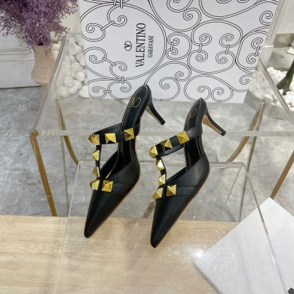 VALENTINO Gold Large Rivet Fashion High-end Sandals High Heels - Image 5