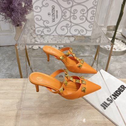 VALENTINO Gold Large Rivet Fashion High-end Sandals High Heels - Image 5