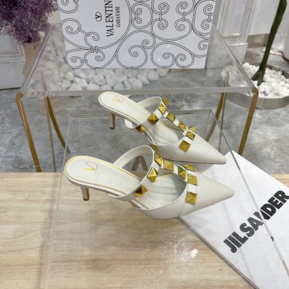 VALENTINO Gold Large Rivet Fashion High-end Sandals High Heels - Image 5