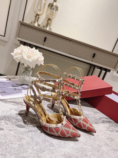 VALENTINO Gold Studded High Fashion High Heels - Image 5