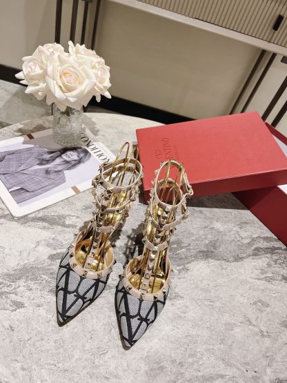VALENTINO classic gold rivet temperament high heels - Image 5