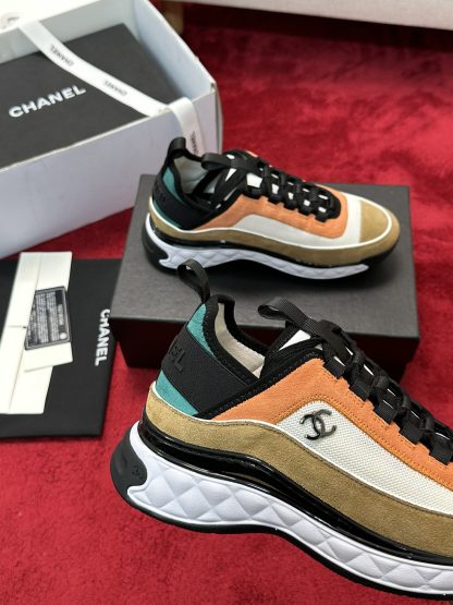 Chanel unisex couple's orange mix and match classic casual sneakers - Image 5