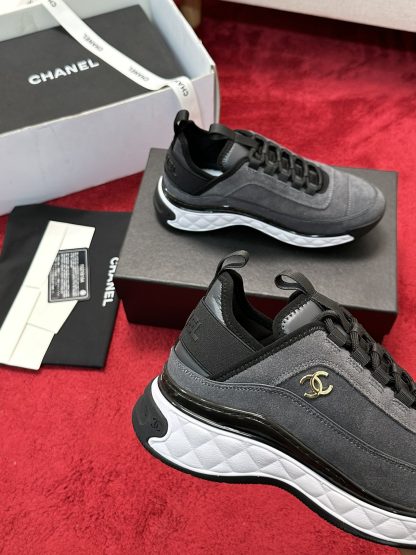 Chanel Unisex Couple Grey Mix Classic Casual Sneakers - Image 5