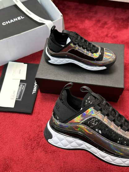 Chanel black mixed sequin craft embroidery style all-match casual sports shoes for men and women - Image 5
