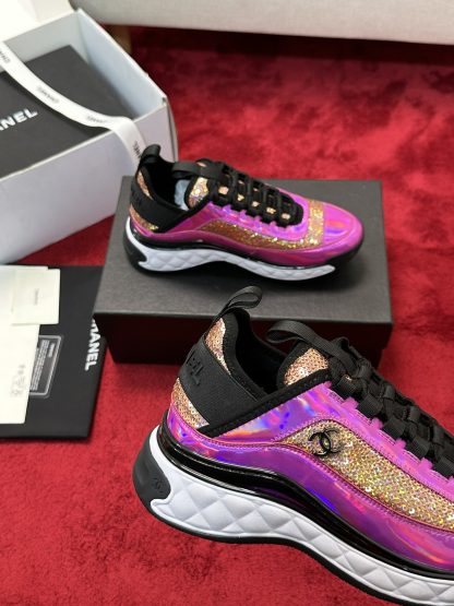 Chanel men's and women's couple's pink and purple mix and match classic fashion casual sports shoes - Image 4