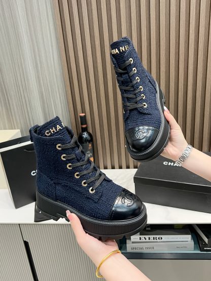 Chanel autumn and winter new dark blue strap design non-slip boots - Image 3
