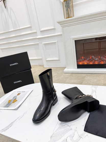 Chanel height-enhancing slimming all-match side zipper high boots heel height 2.5cm - Image 5