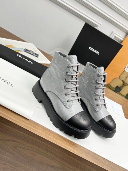 Chanel autumn and winter electric embroidery diamond blue-gray wear-resistant and non-slip Martin boots - Image 4