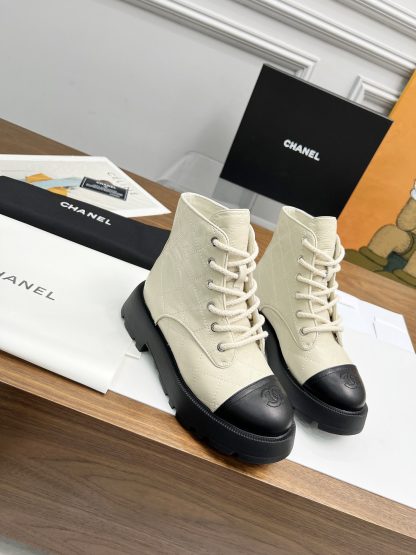 Chanel autumn and winter electric embroidery diamond beige wear-resistant and non-slip Martin boots - Image 4